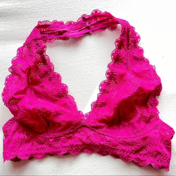 Free People Other - Free People Intimately Galloon Lace Halter Bralette Size XS Raspberry Wine Pink